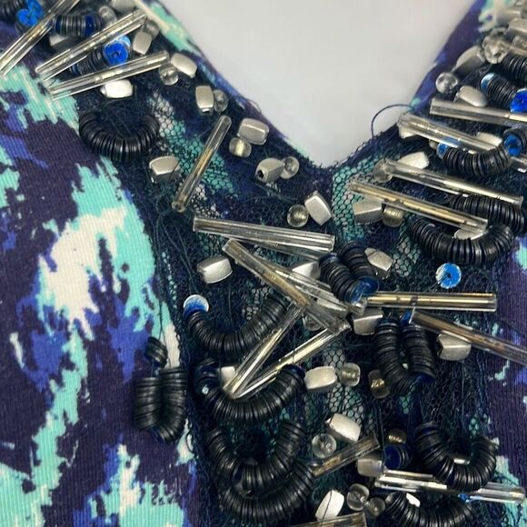 Cabana Life Small Blue Print Beaded Drawstring Batwing Sleeve Swim Coverup Beach - Picture 4 of 10